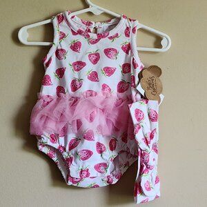 Baby Essentials Strawberry Tutu Jumper With Matching Headband Size 9 Months. NWT